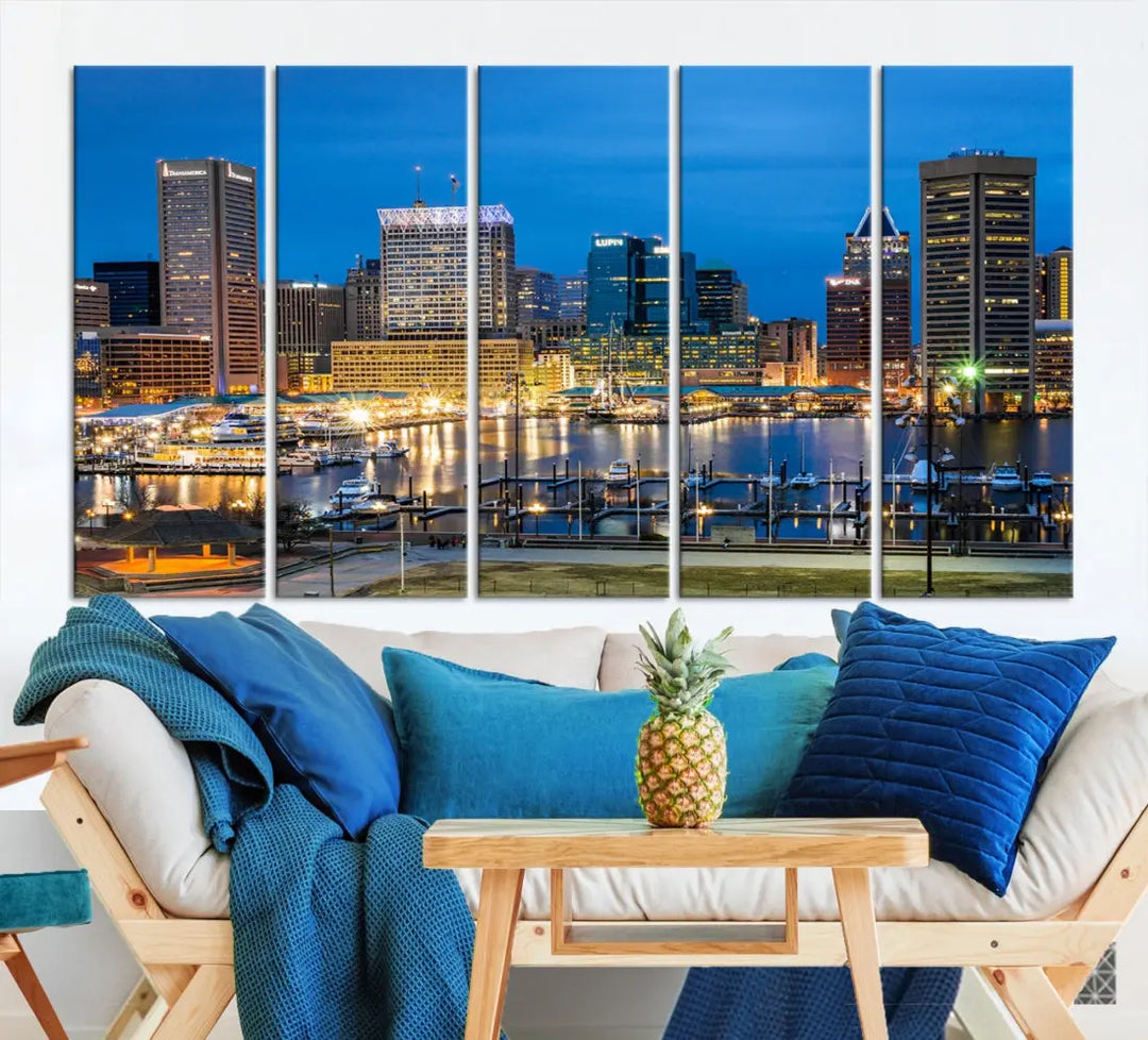 Baltimore Downtown Inner Harbor Canvas Wall Art Skyline Cityscape Print