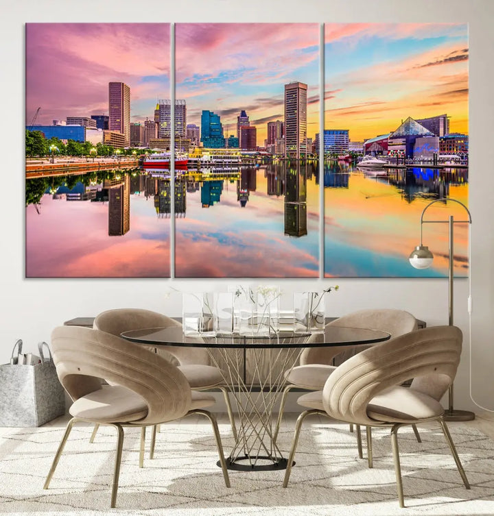 Baltimore Downtown at Sunset Canvas Wall Art Cityscape Print Skyline Wall Decor