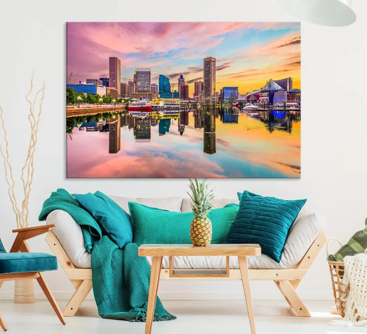 Baltimore Downtown at Sunset Canvas Wall Art Cityscape Print Skyline Wall Decor