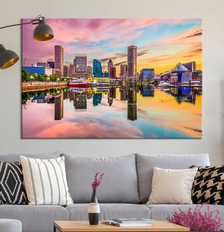 Baltimore Downtown at Sunset Canvas Wall Art Cityscape Print Skyline Wall Decor