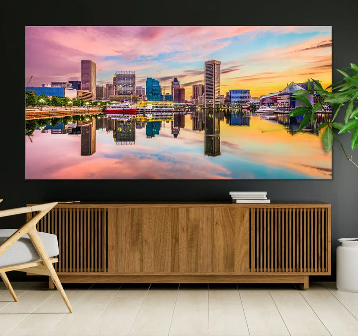 Baltimore Downtown at Sunset Canvas Wall Art Cityscape Print Skyline Wall Decor