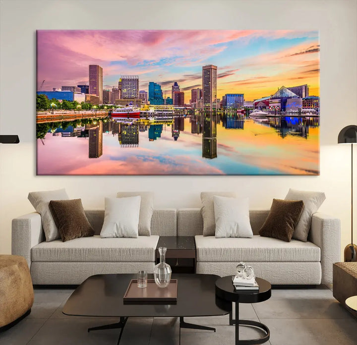 Baltimore Downtown at Sunset Canvas Wall Art Cityscape Print Skyline Wall Decor