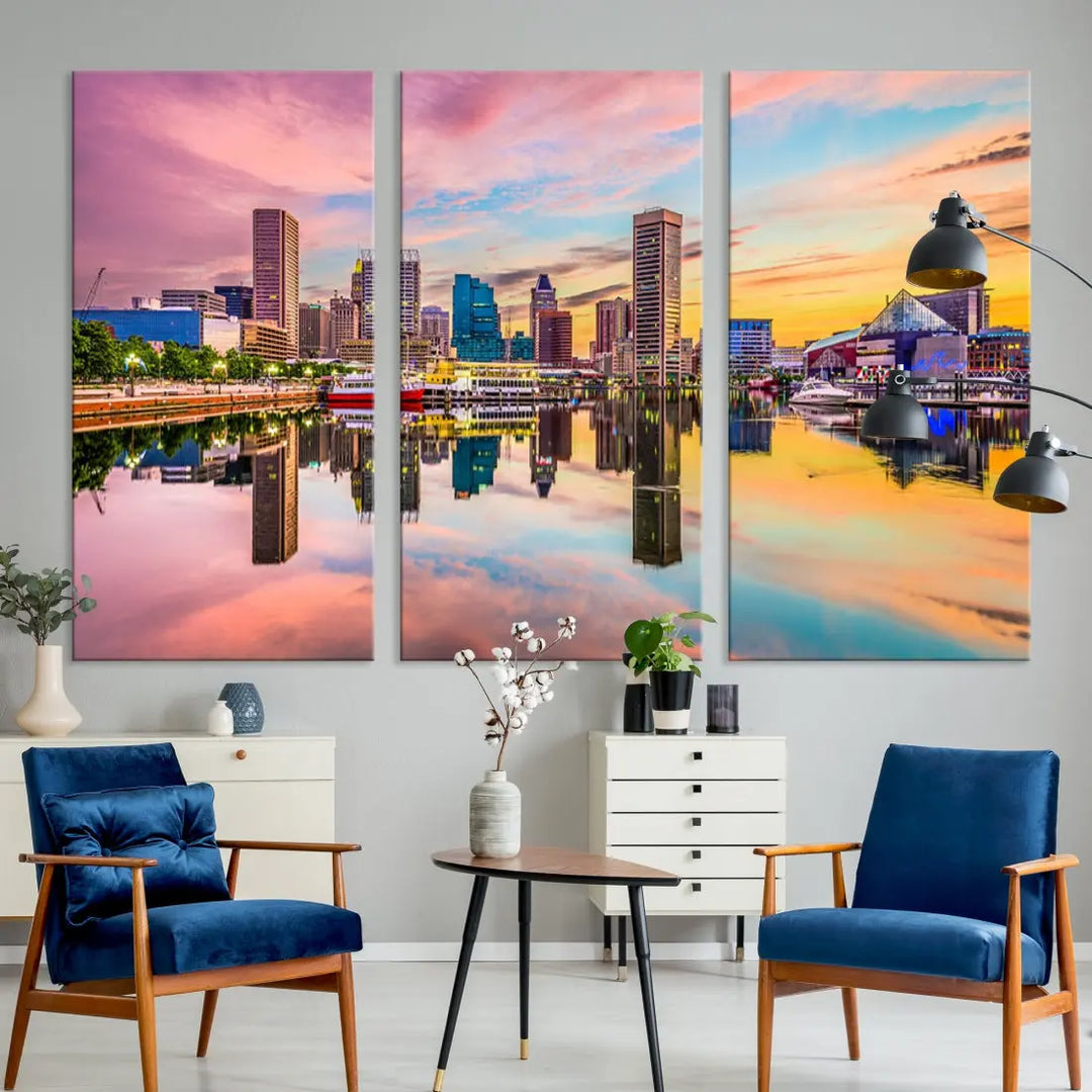 Baltimore Downtown at Sunset Canvas Wall Art Cityscape Print Skyline Wall Decor