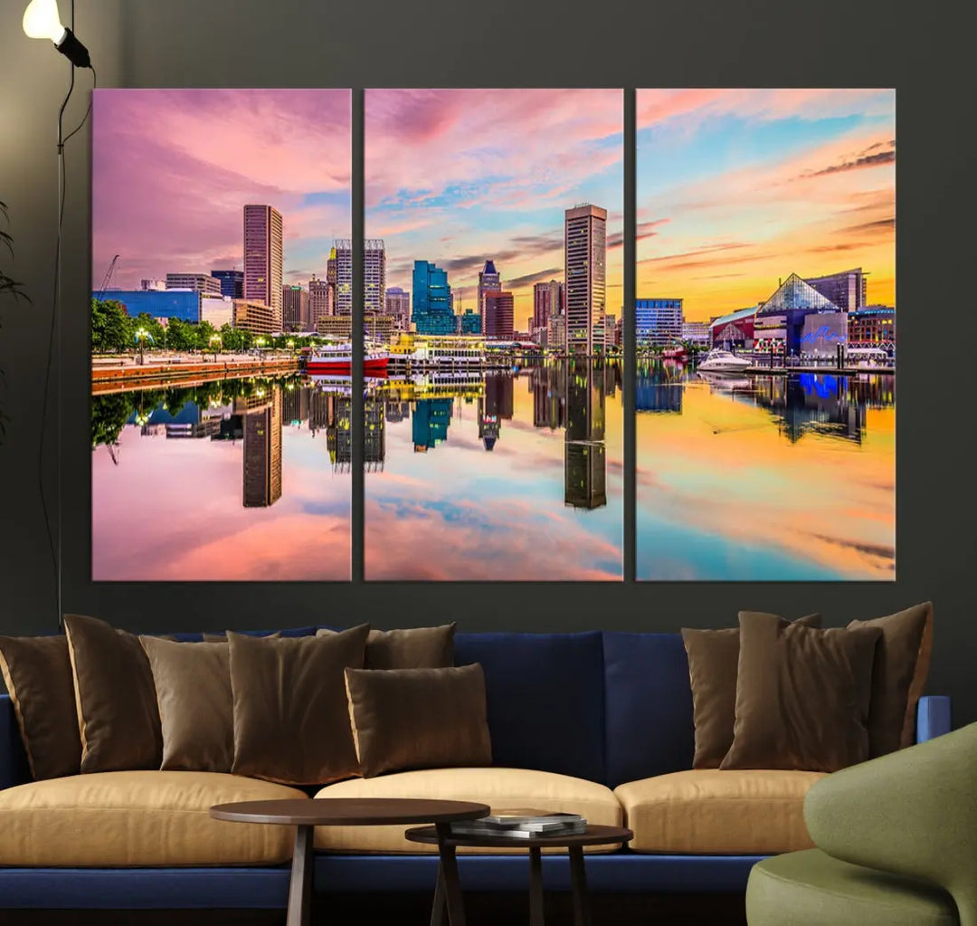 Baltimore Downtown at Sunset Canvas Wall Art Cityscape Print Skyline Wall Decor