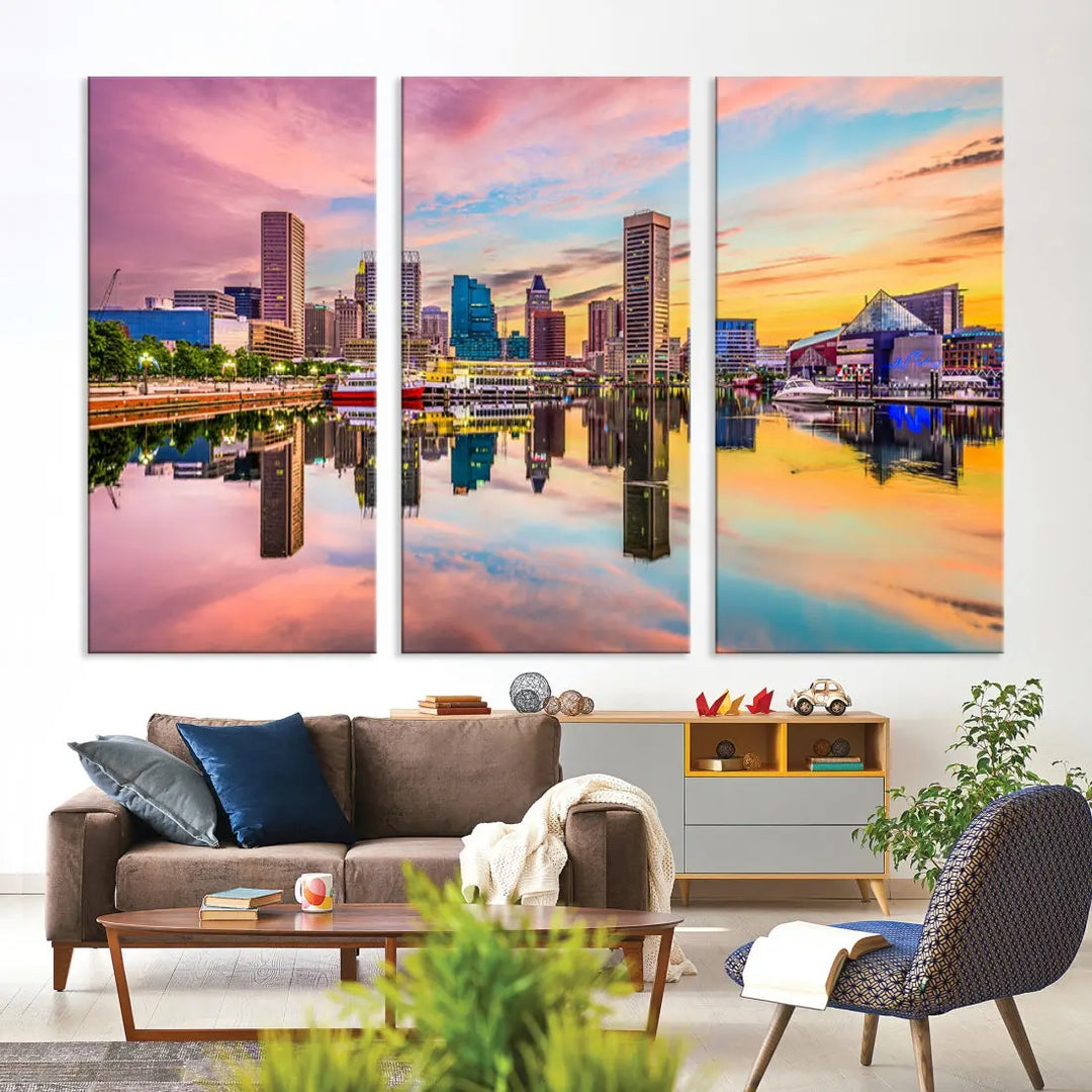 Baltimore Downtown at Sunset Canvas Wall Art Cityscape Print Skyline Wall Decor