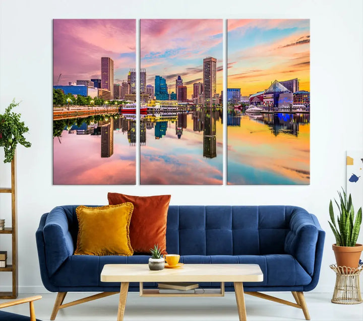 Baltimore Downtown at Sunset Canvas Wall Art Cityscape Print Skyline Wall Decor