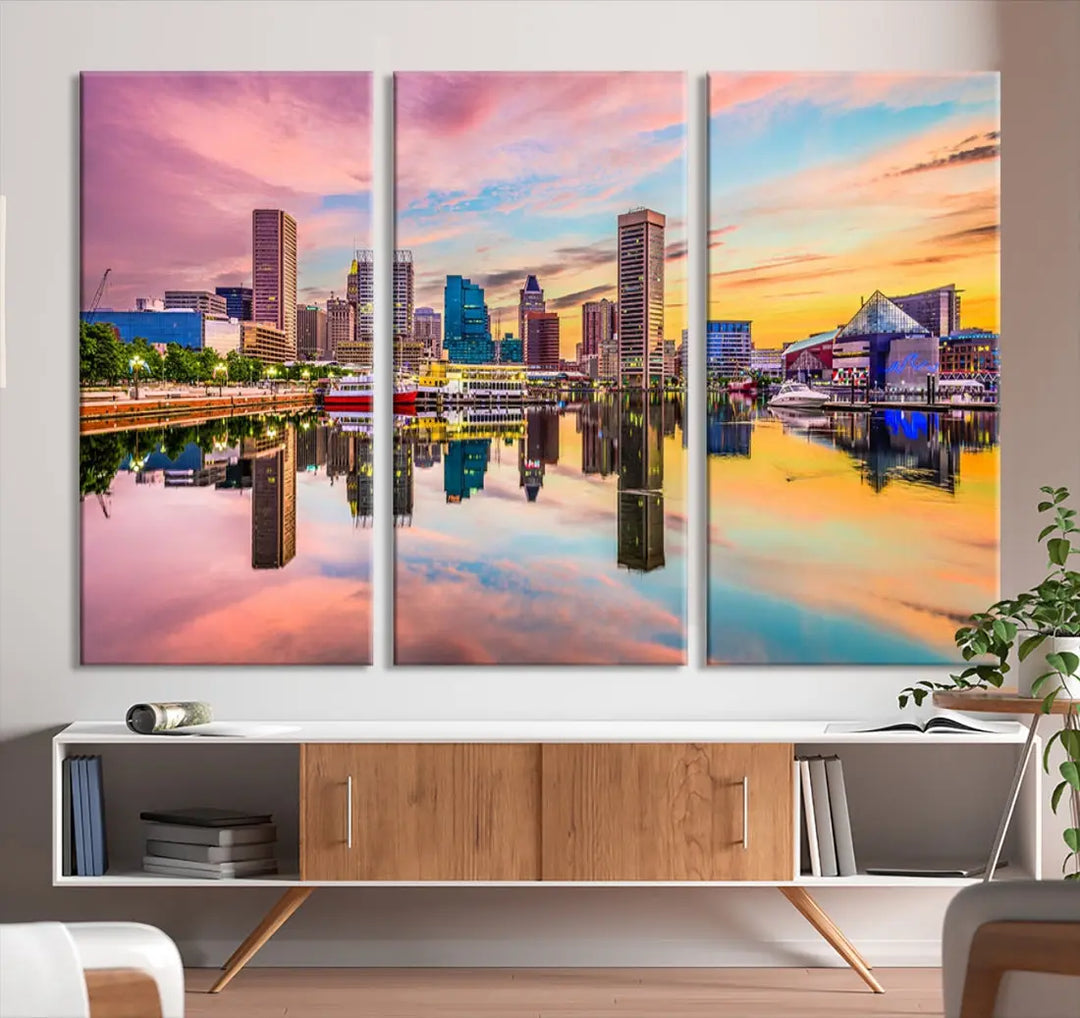 Baltimore Downtown at Sunset Canvas Wall Art Cityscape Print Skyline Wall Decor