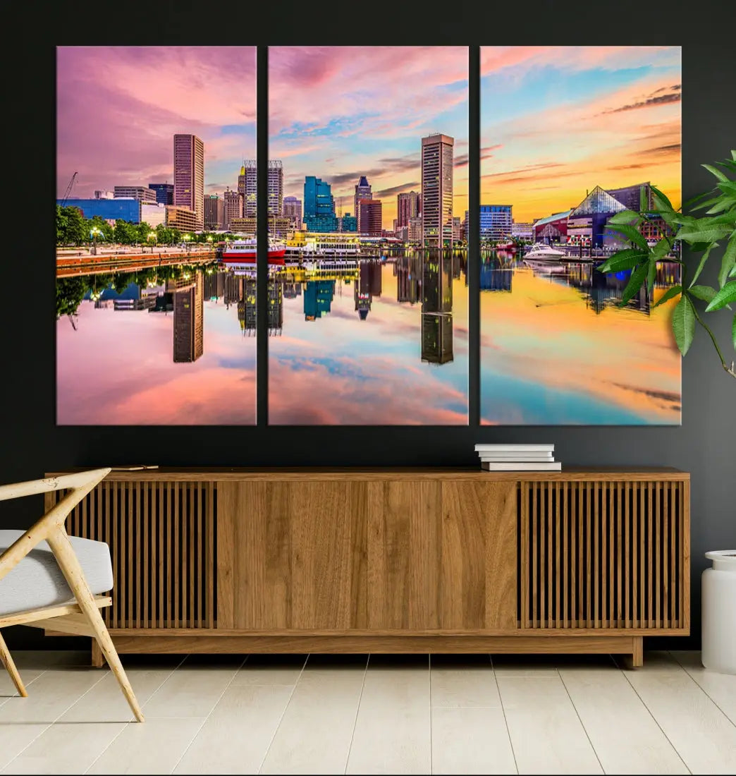 Baltimore Downtown at Sunset Canvas Wall Art Cityscape Print Skyline Wall Decor