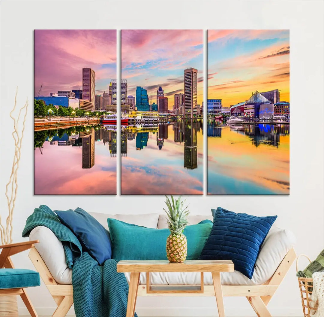 Baltimore Downtown at Sunset Canvas Wall Art Cityscape Print Skyline Wall Decor