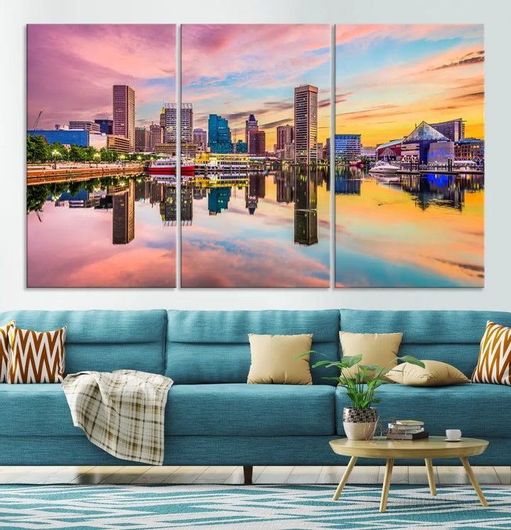 Baltimore Downtown at Sunset Canvas Wall Art Cityscape Print Skyline Wall Decor