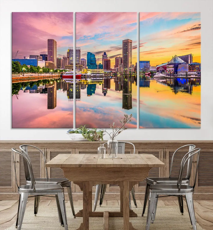 Baltimore Downtown at Sunset Canvas Wall Art Cityscape Print Skyline Wall Decor