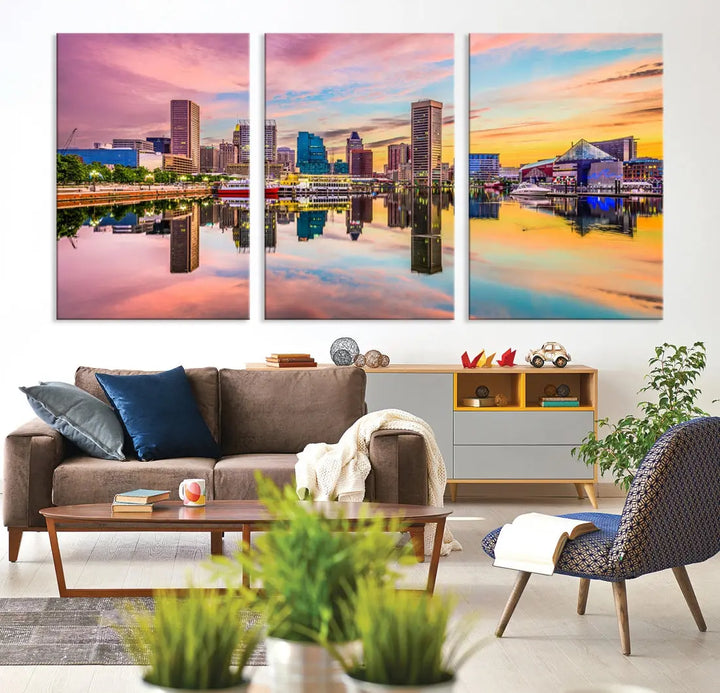 Baltimore Downtown at Sunset Canvas Wall Art Cityscape Print Skyline Wall Decor