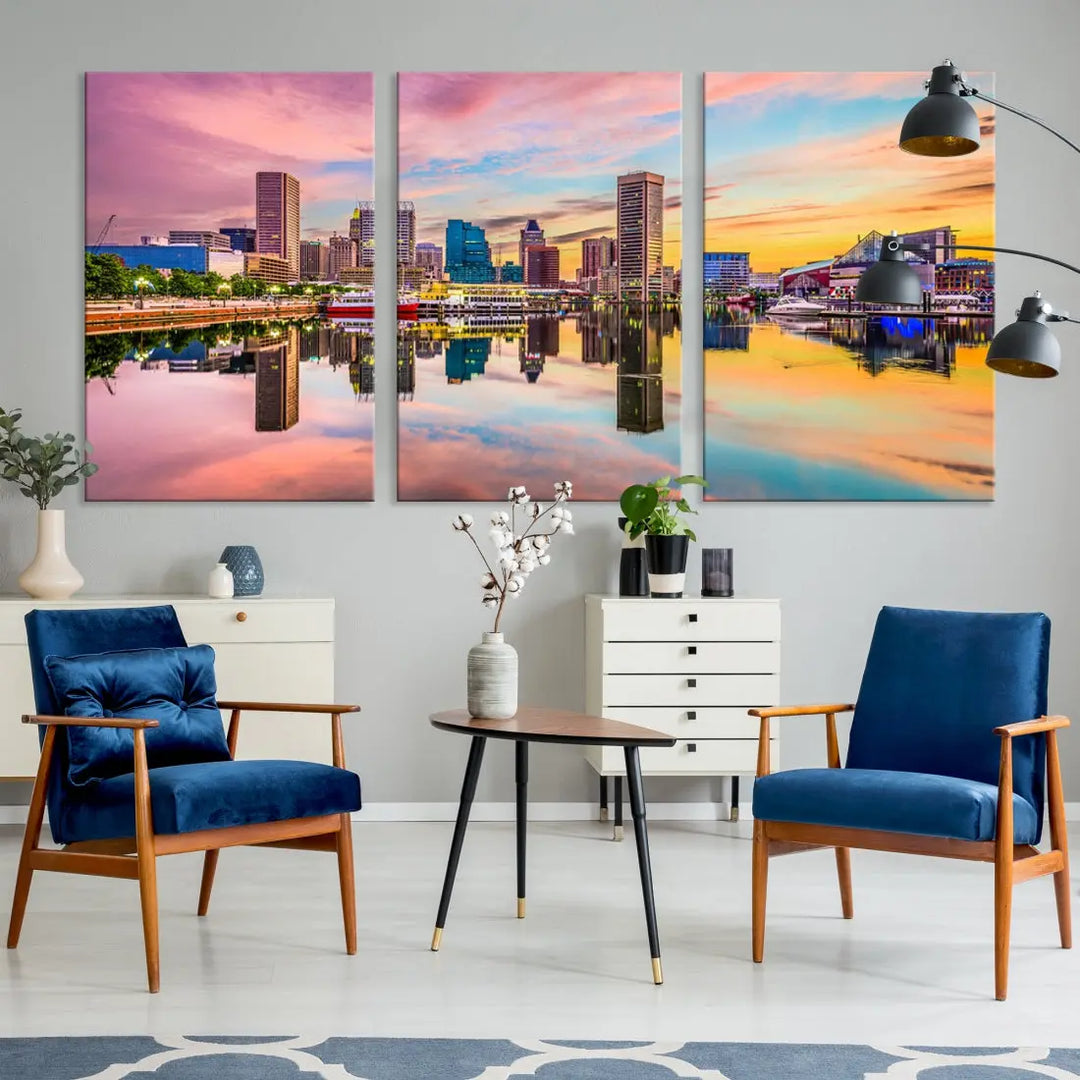 Baltimore Downtown at Sunset Canvas Wall Art Cityscape Print Skyline Wall Decor