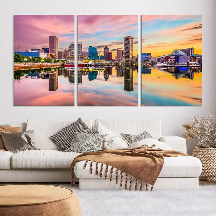 Baltimore Downtown at Sunset Canvas Wall Art Cityscape Print Skyline Wall Decor