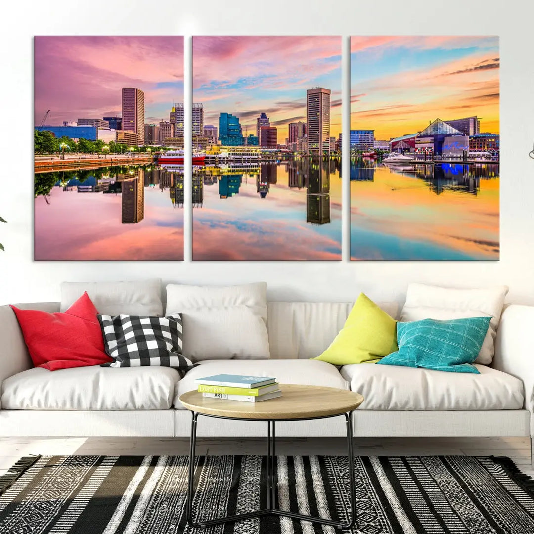 Baltimore Downtown at Sunset Canvas Wall Art Cityscape Print Skyline Wall Decor