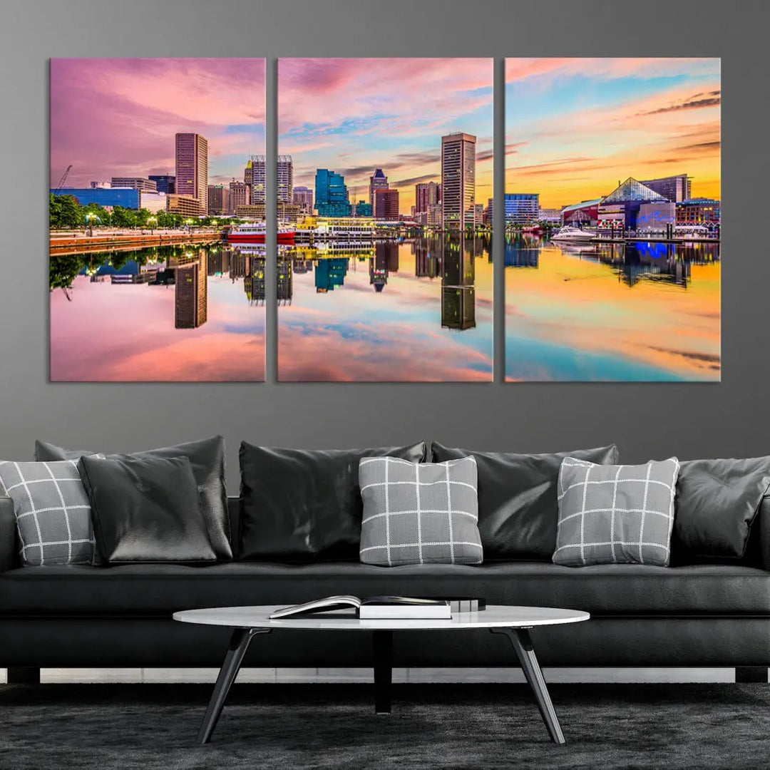 Baltimore Downtown at Sunset Canvas Wall Art Cityscape Print Skyline Wall Decor