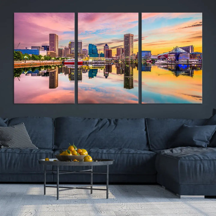 Baltimore Downtown at Sunset Canvas Wall Art Cityscape Print Skyline Wall Decor