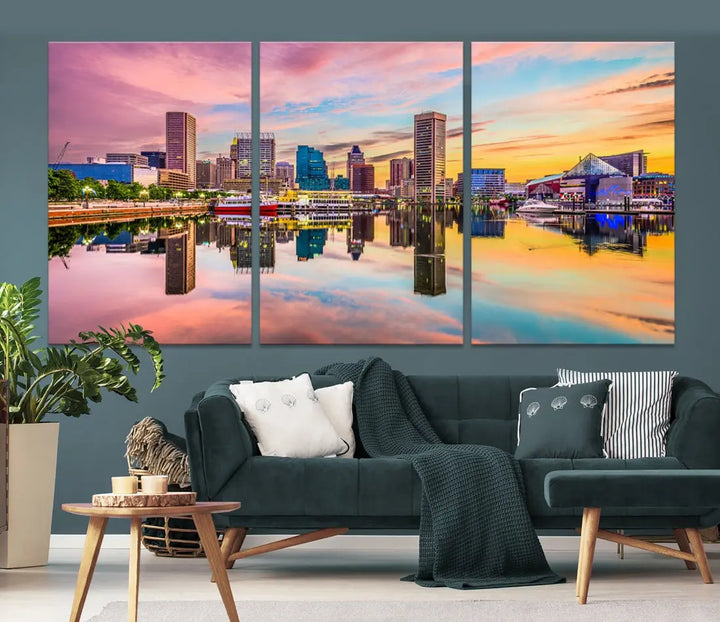 Baltimore Downtown at Sunset Canvas Wall Art Cityscape Print Skyline Wall Decor