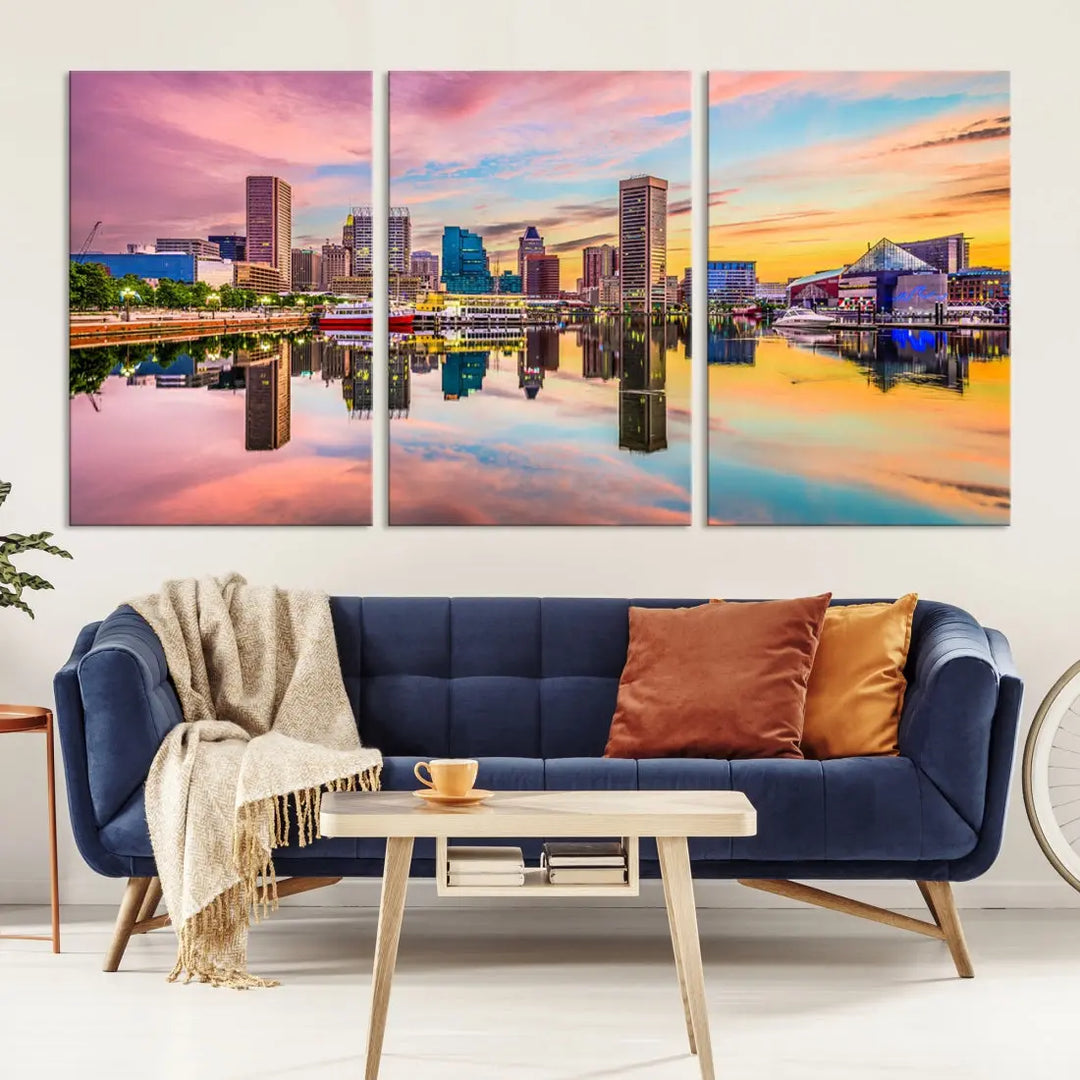 Baltimore Downtown at Sunset Canvas Wall Art Cityscape Print Skyline Wall Decor