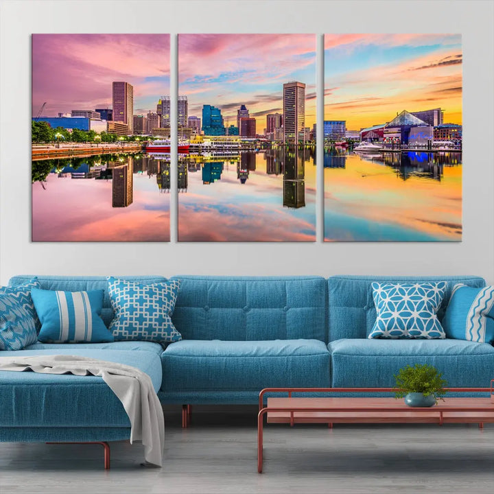 Baltimore Downtown at Sunset Canvas Wall Art Cityscape Print Skyline Wall Decor