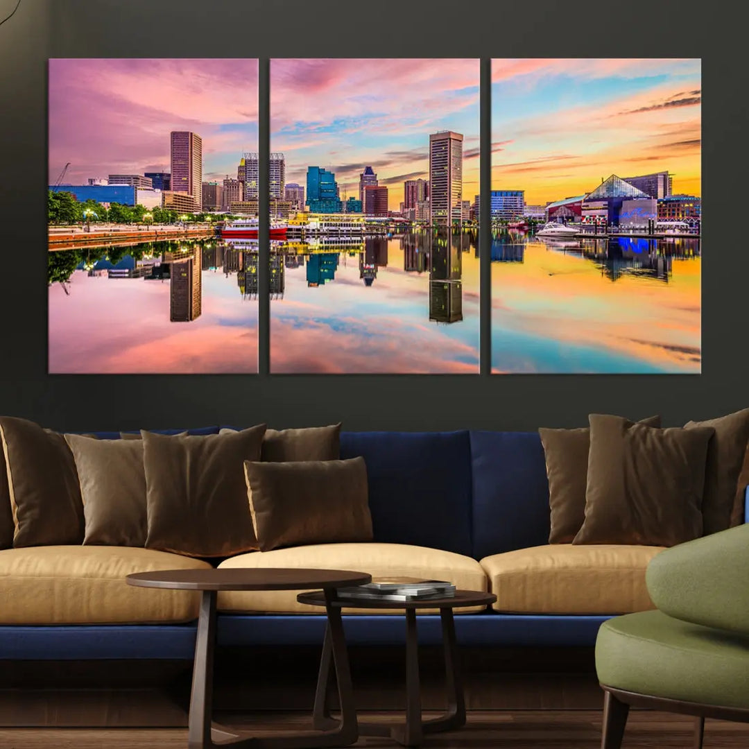 Baltimore Downtown at Sunset Canvas Wall Art Cityscape Print Skyline Wall Decor