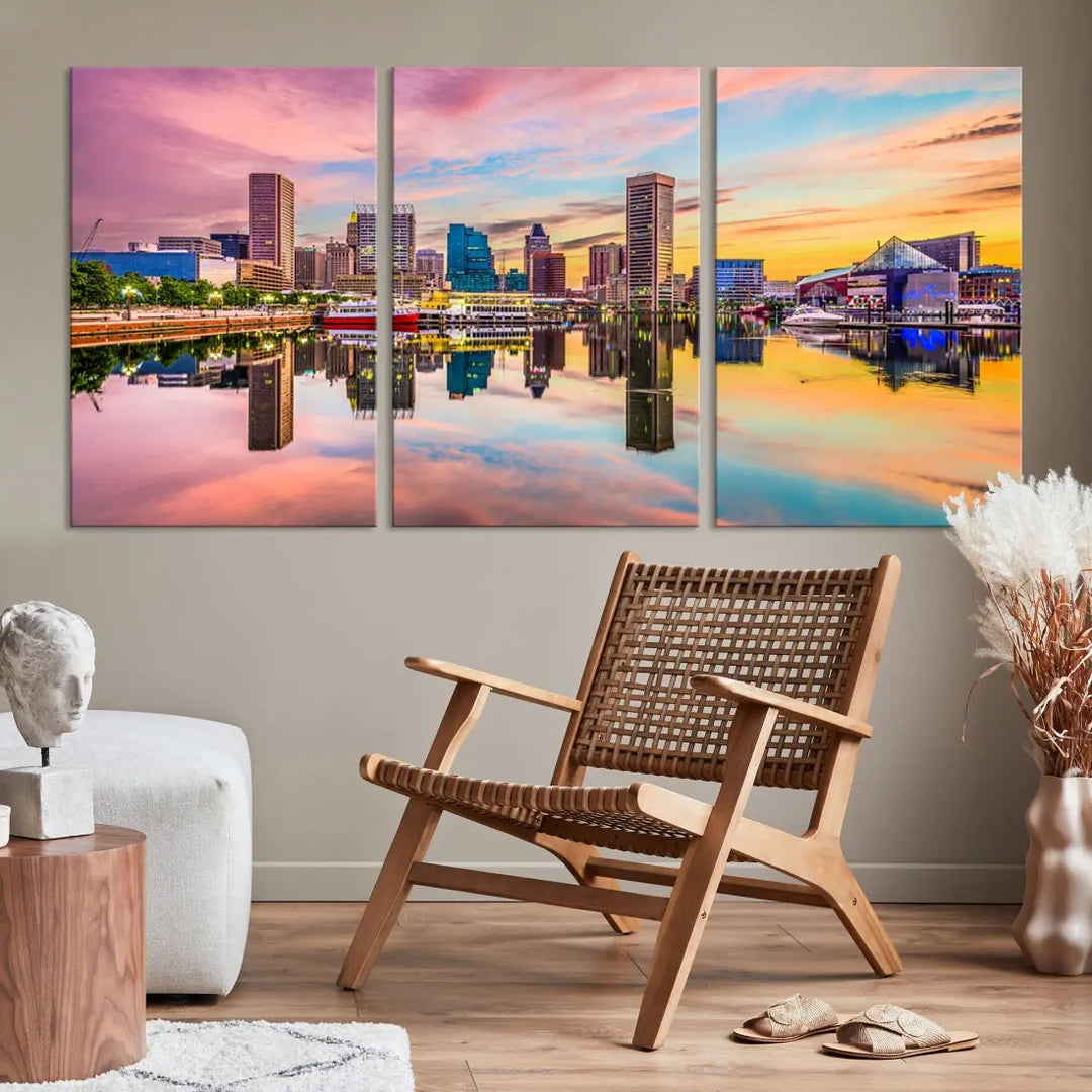 Baltimore Downtown at Sunset Canvas Wall Art Cityscape Print Skyline Wall Decor