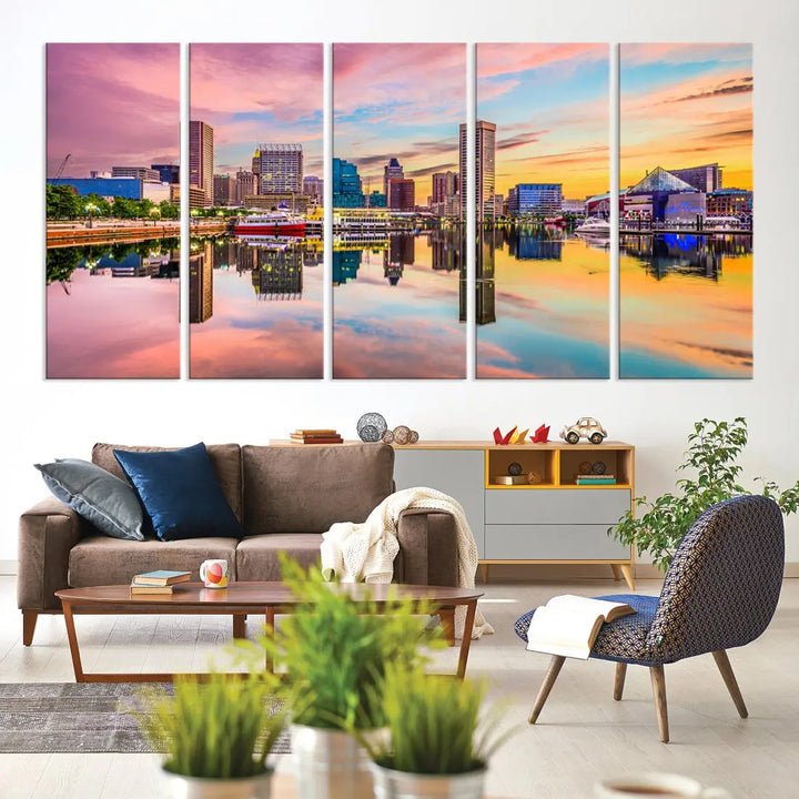 Baltimore Downtown at Sunset Canvas Wall Art Cityscape Print Skyline Wall Decor