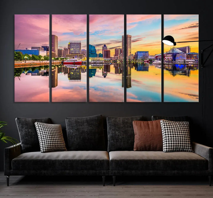 Baltimore Downtown at Sunset Canvas Wall Art Cityscape Print Skyline Wall Decor