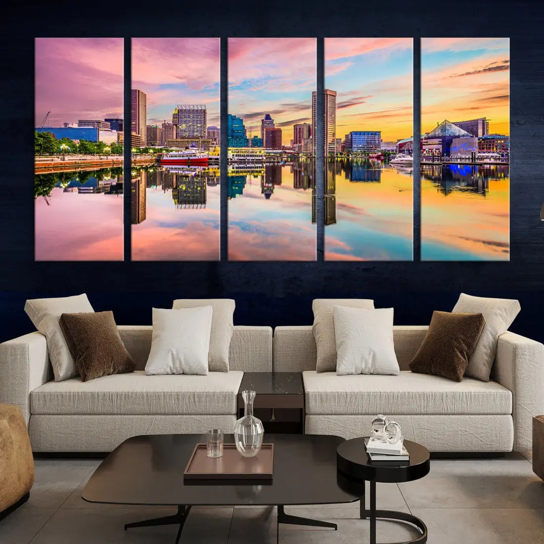 Baltimore Downtown at Sunset Canvas Wall Art Cityscape Print Skyline Wall Decor