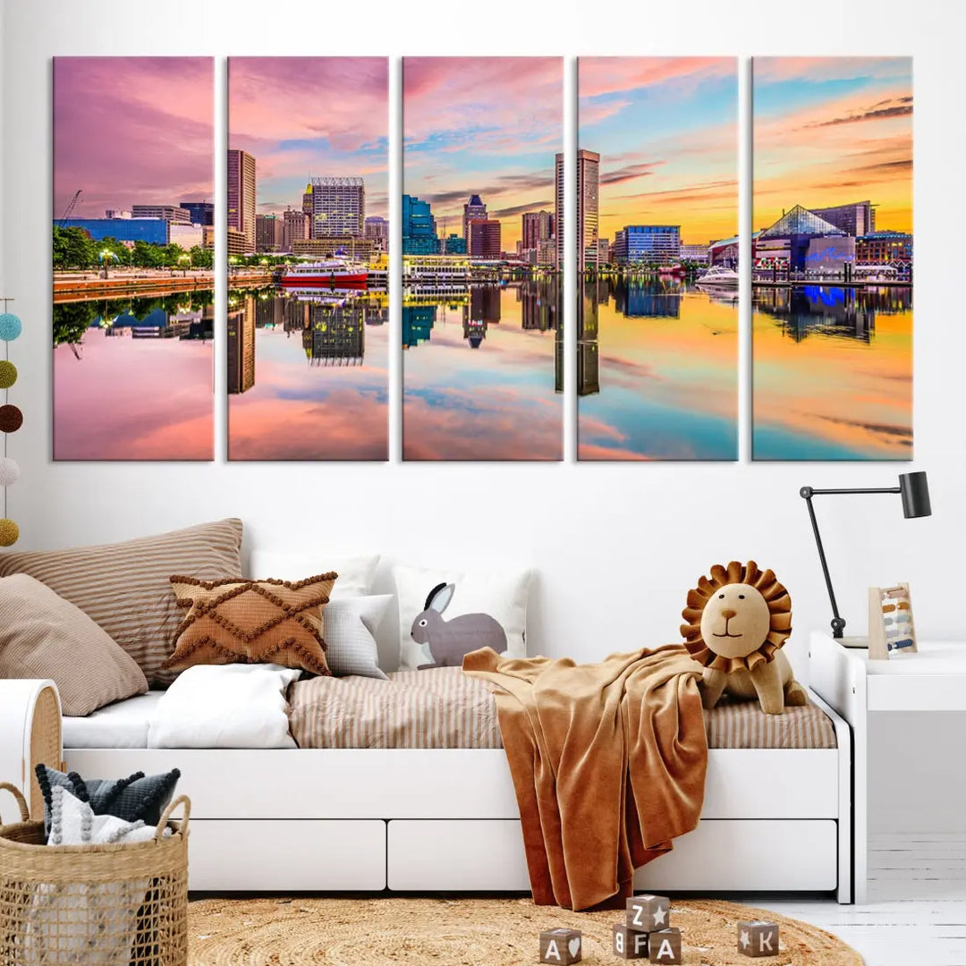 Baltimore Downtown at Sunset Canvas Wall Art Cityscape Print Skyline Wall Decor