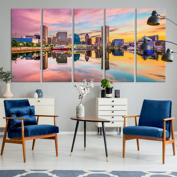 Baltimore Downtown at Sunset Canvas Wall Art Cityscape Print Skyline Wall Decor