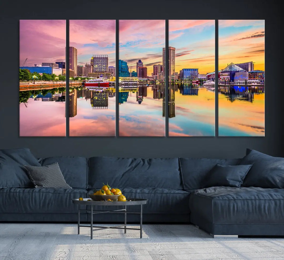 Baltimore Downtown at Sunset Canvas Wall Art Cityscape Print Skyline Wall Decor