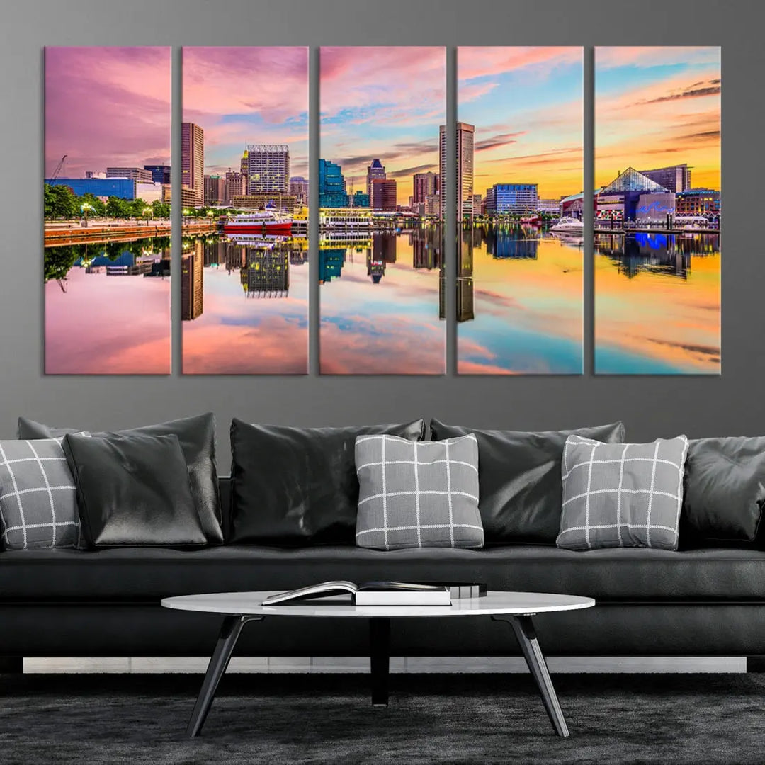 Baltimore Downtown at Sunset Canvas Wall Art Cityscape Print Skyline Wall Decor