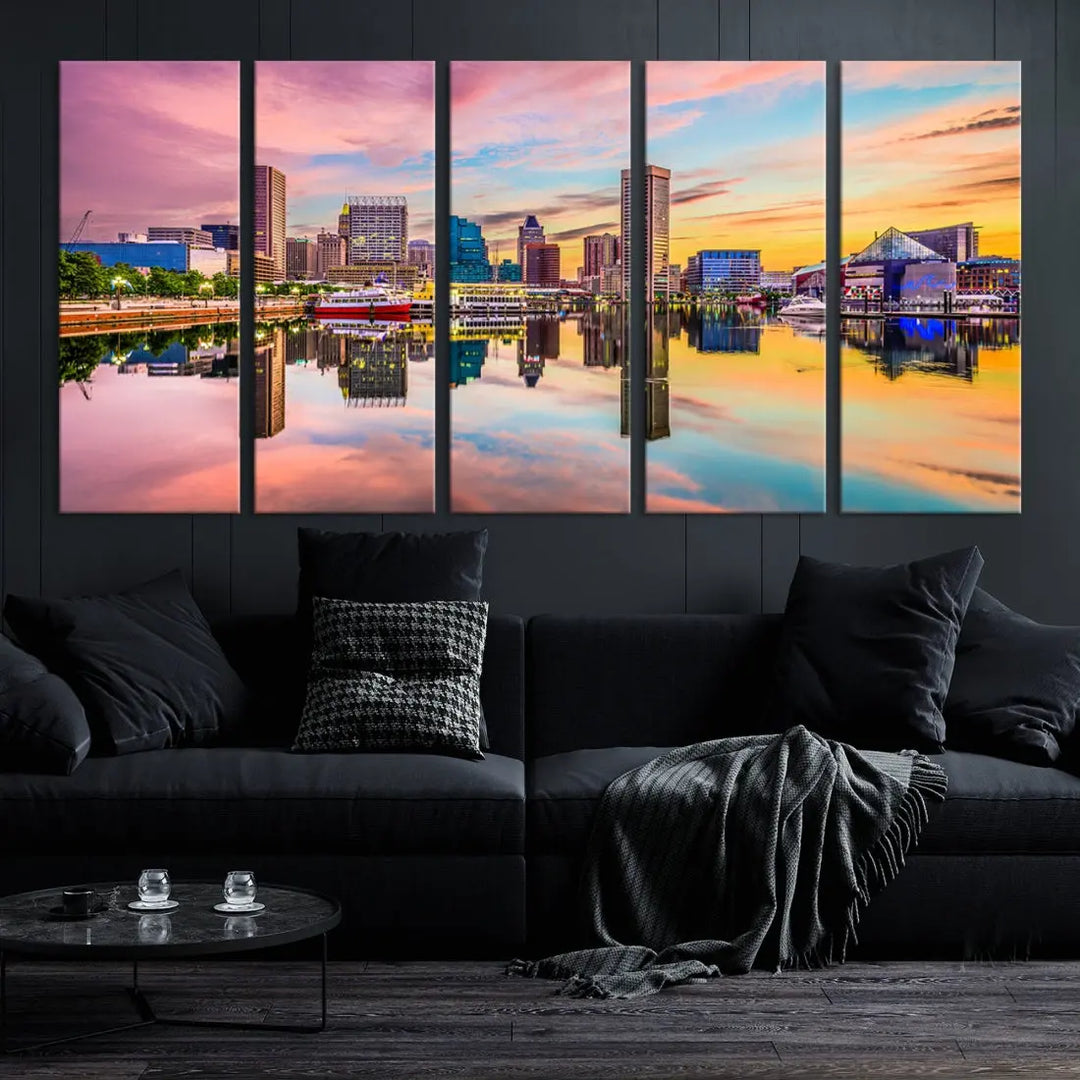 Baltimore Downtown at Sunset Canvas Wall Art Cityscape Print Skyline Wall Decor