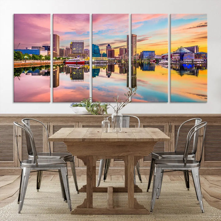 Baltimore Downtown at Sunset Canvas Wall Art Cityscape Print Skyline Wall Decor