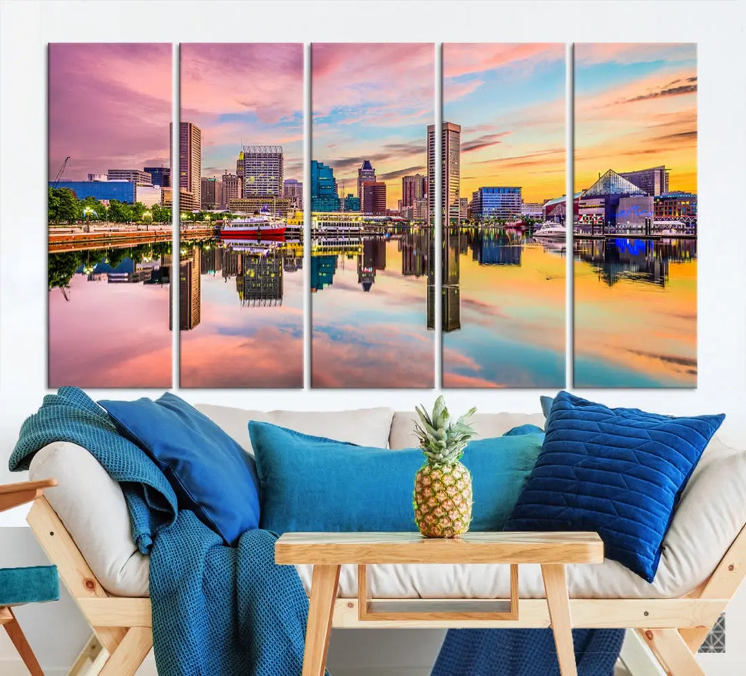 Baltimore Downtown at Sunset Canvas Wall Art Cityscape Print Skyline Wall Decor