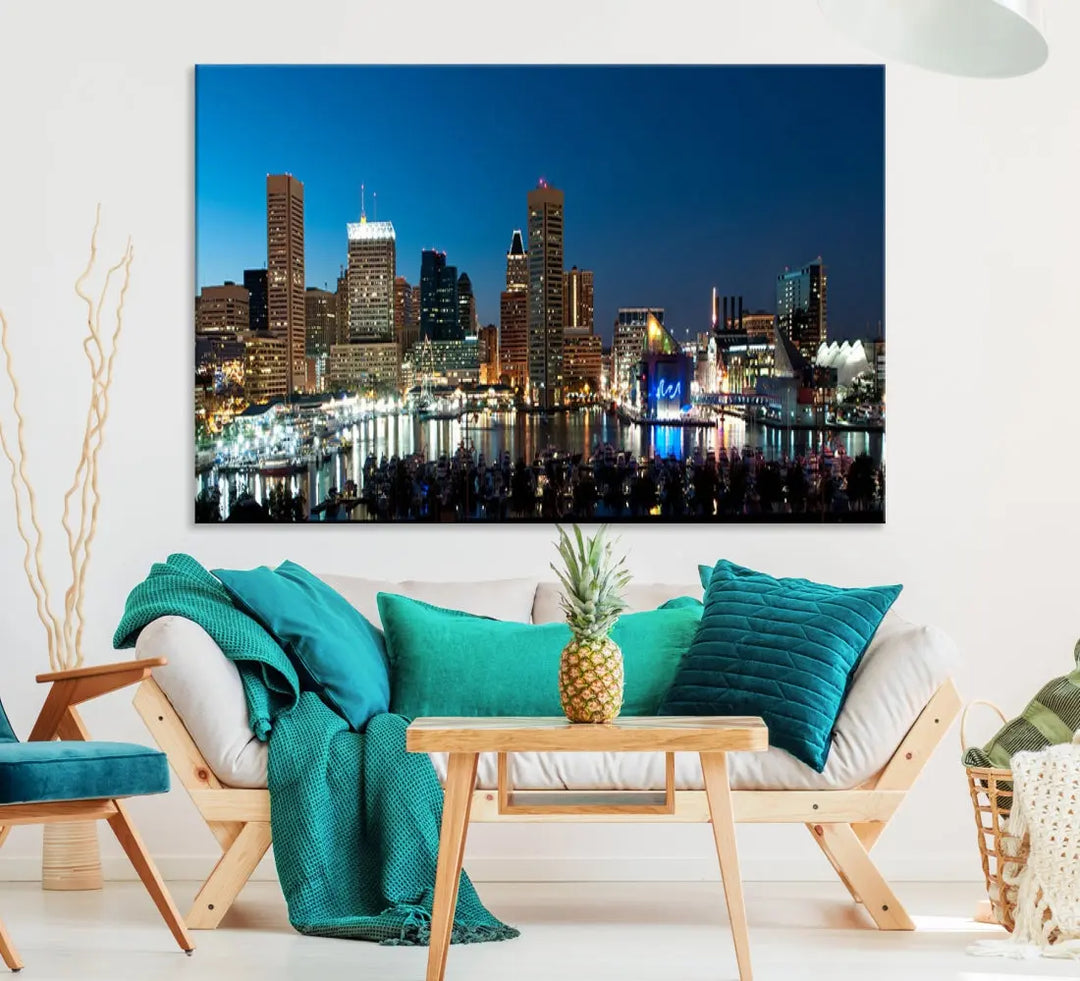 Baltimore Night Blue Downtown Large Wall Art Cityscape Print Canvas Decor