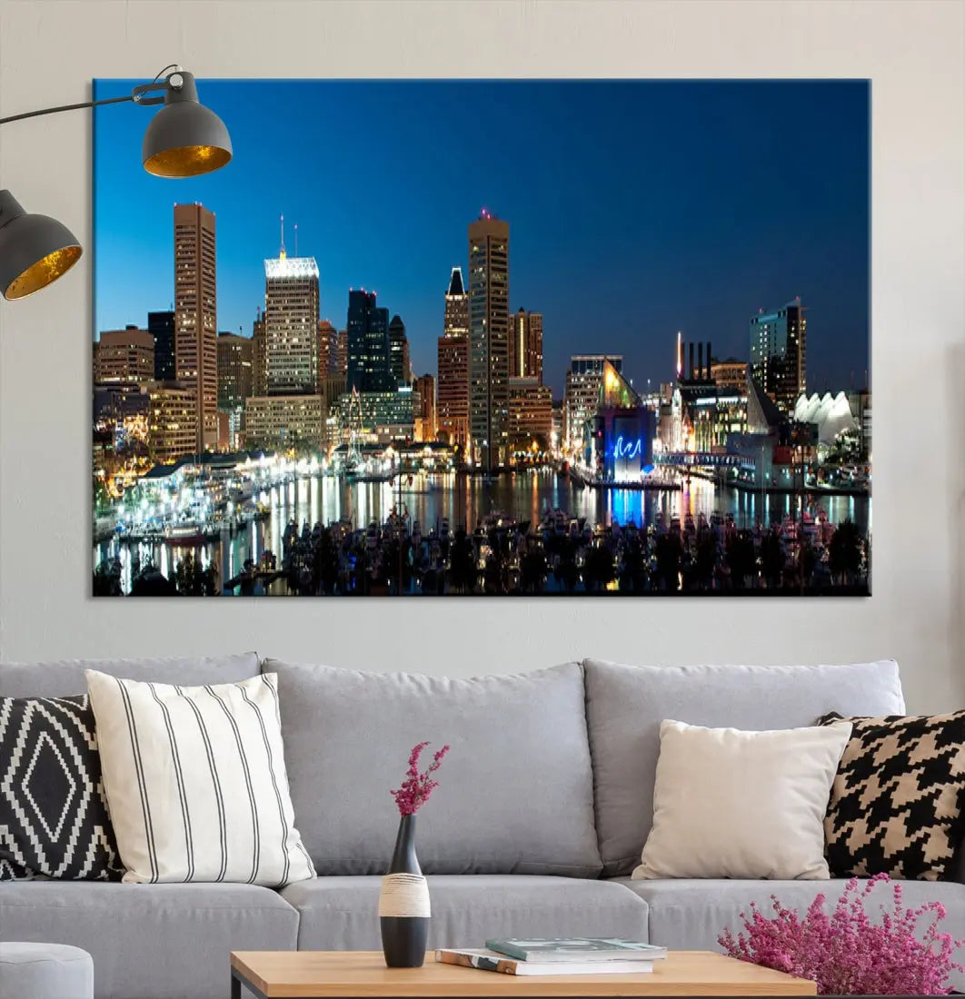 Baltimore Night Blue Downtown Large Wall Art Cityscape Print Canvas Decor