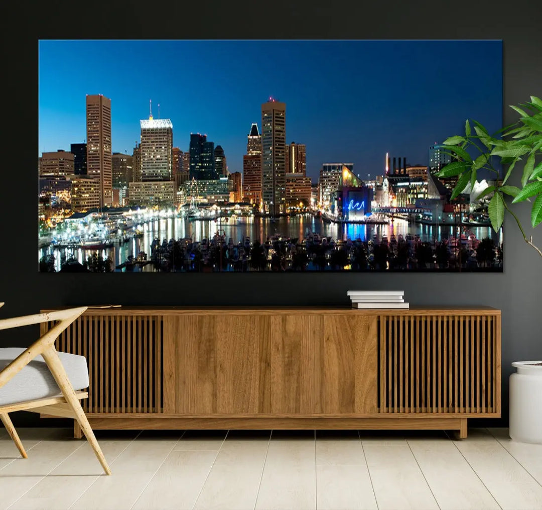 Baltimore Night Blue Downtown Large Wall Art Cityscape Print Canvas Decor