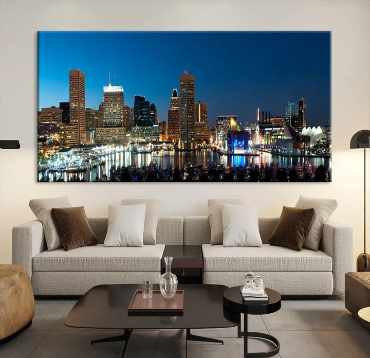 Baltimore Night Blue Downtown Large Wall Art Cityscape Print Canvas Decor