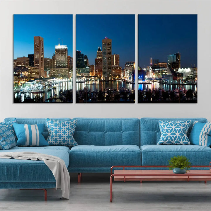 Baltimore Night Blue Downtown Large Wall Art Cityscape Print Canvas Decor