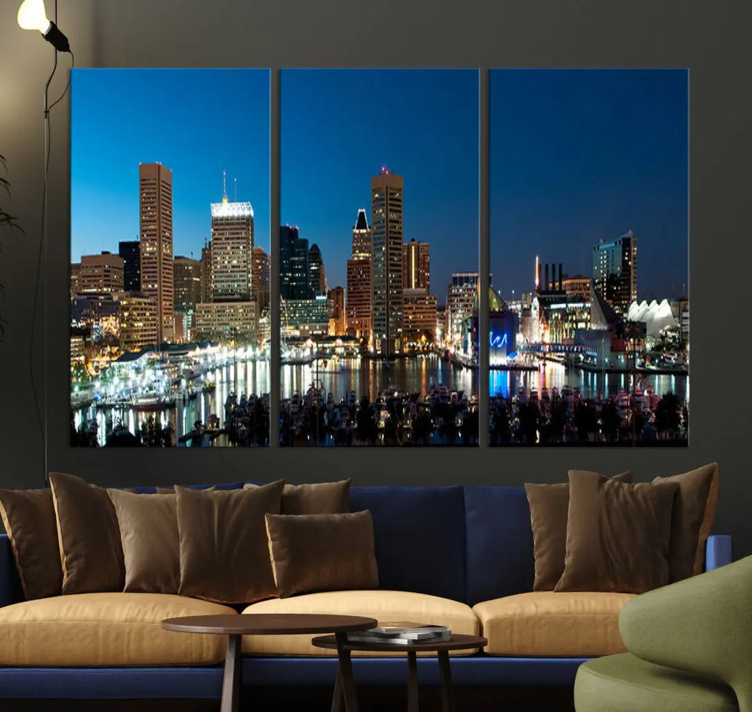 Baltimore Night Blue Downtown Large Wall Art Cityscape Print Canvas Decor