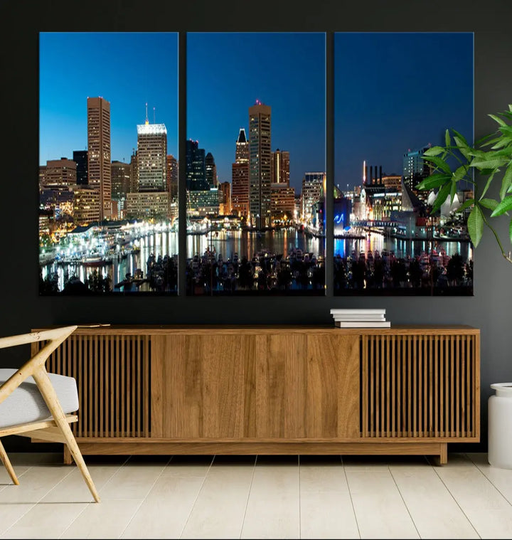 Baltimore Night Blue Downtown Large Wall Art Cityscape Print Canvas Decor