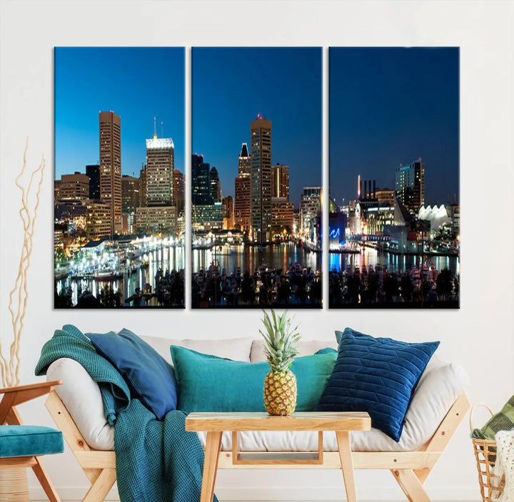 Baltimore Night Blue Downtown Large Wall Art Cityscape Print Canvas Decor