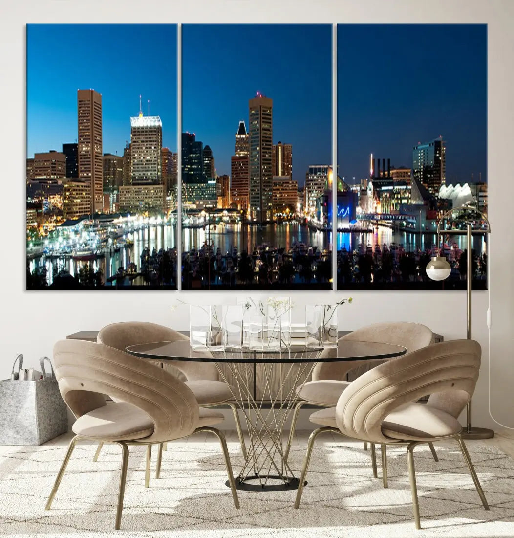 Baltimore Night Blue Downtown Large Wall Art Cityscape Print Canvas Decor