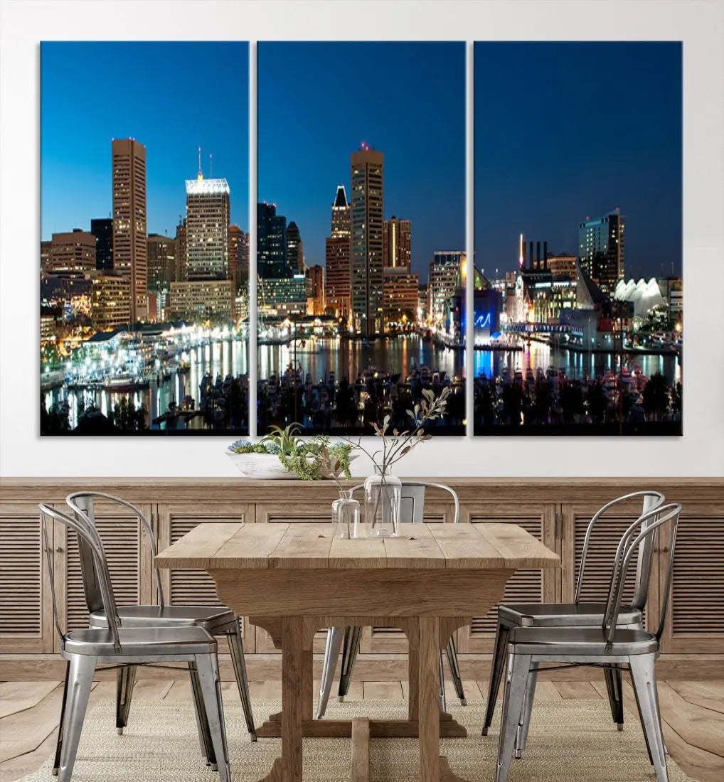 Baltimore Night Blue Downtown Large Wall Art Cityscape Print Canvas Decor