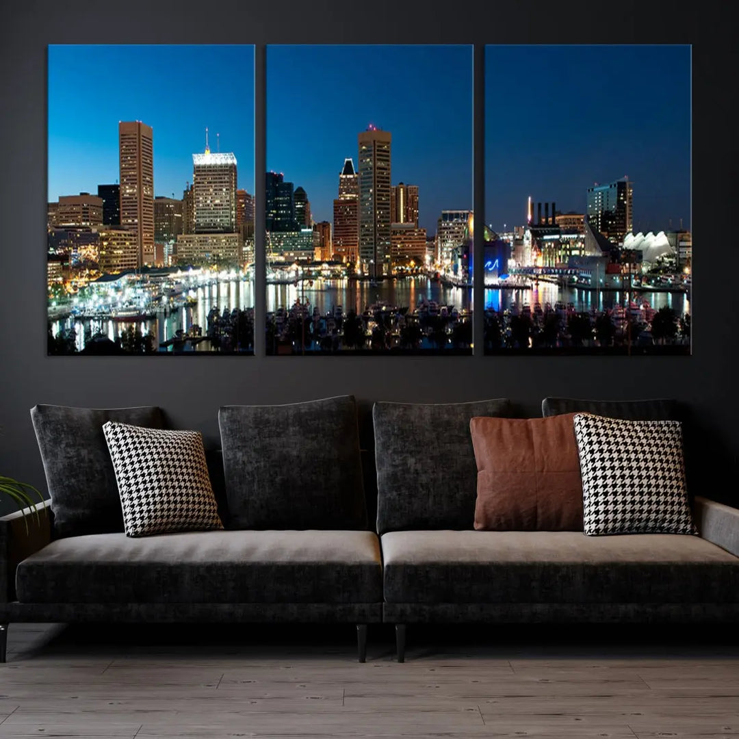 Baltimore Night Blue Downtown Large Wall Art Cityscape Print Canvas Decor