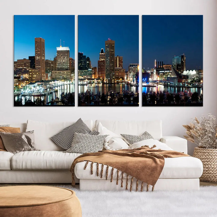 Baltimore Night Blue Downtown Large Wall Art Cityscape Print Canvas Decor