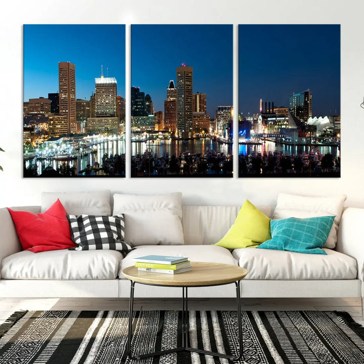 Baltimore Night Blue Downtown Large Wall Art Cityscape Print Canvas Decor