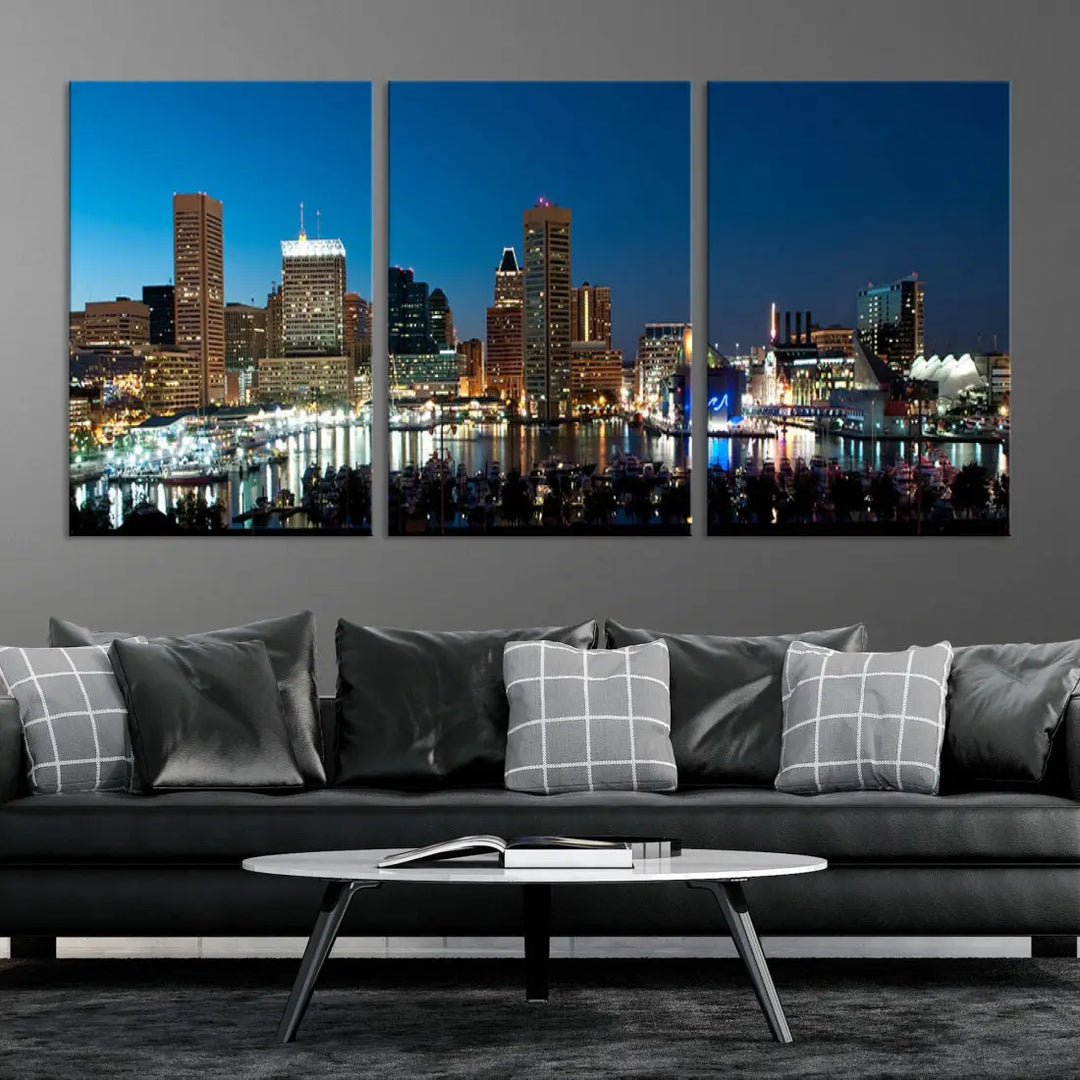 Baltimore Night Blue Downtown Large Wall Art Cityscape Print Canvas Decor